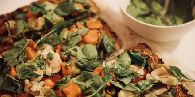 Cauliflower + buckwheat vegan pizza